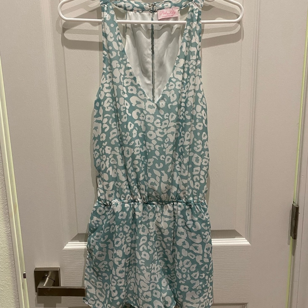 Pink Lily Teal Animal Print Romper
